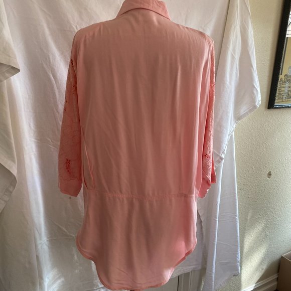 Vintage 80s Peach Long Sleeve Dolman Button Down Tunic, sz. M - Picture 9 of 10
